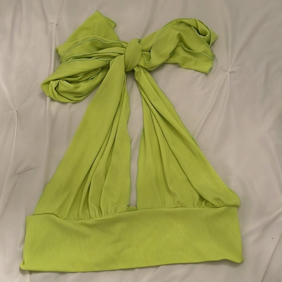 SHEIN Neon Green Tie Neck Top - Picture 6 of 7